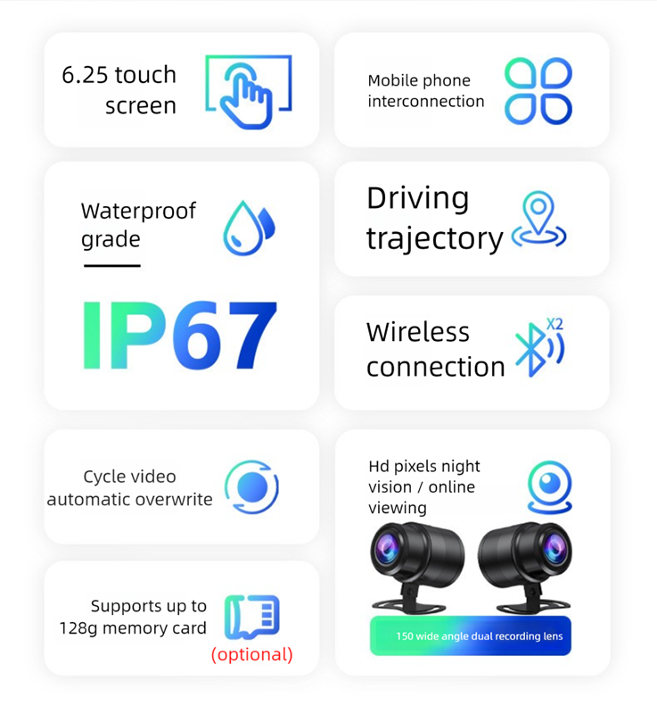 CIMOSX VSM Motorcycle Dash Cam 2K Front and Rear Dual Recording｜Support CarPlay/Android Auto｜BSD Blind Spot Monitoring｜Tire Pressure Monitoring｜6.25" HD IPS Waterproof Touch Screen｜GPS Track Recording｜Wireless WiFi Preview